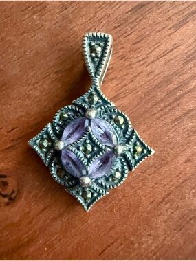 Sterling Silver Marquise Amethyst Pendant in Purple